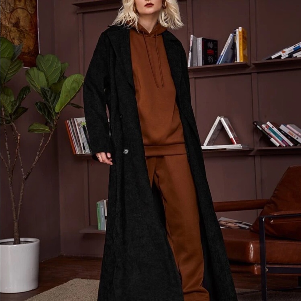 Black corduroy oversized trenchcoat/jacket, never worn